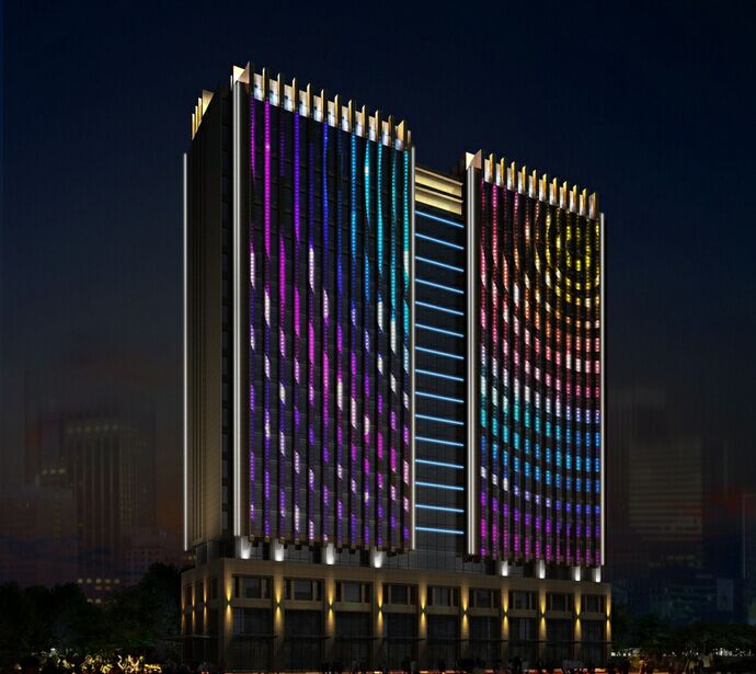 廊坊泰莱大厦楼体亮化工程夜景图2