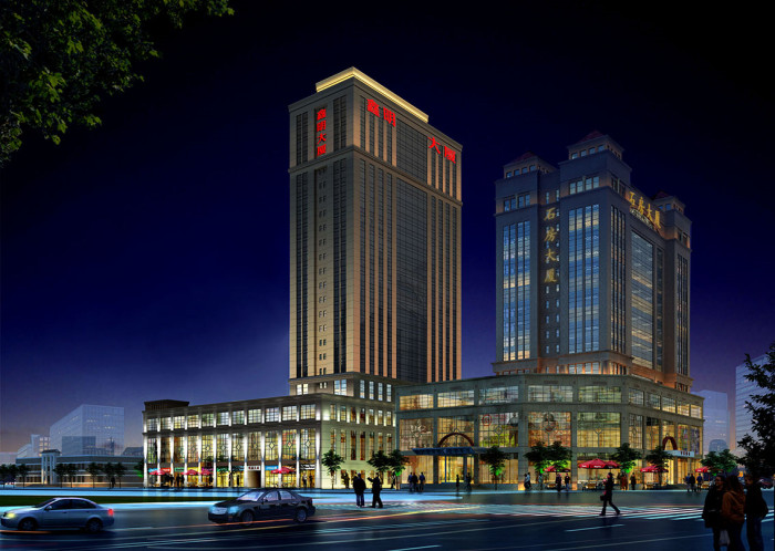 石家庄鸣鹿大厦亮化工程夜景图1